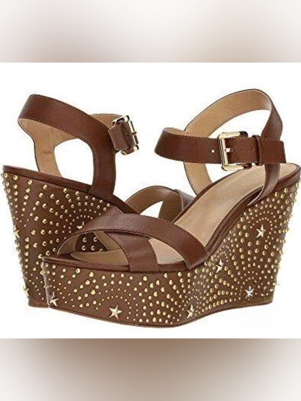 Michael Kors Women's Brown Studded Platform Wedge Sandals Size ,7,5